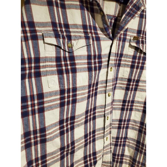 Men's Justin Original Workwear 100% Cotton Red & Blue Plaid Long Sleeve Button - Picture 2 of 5